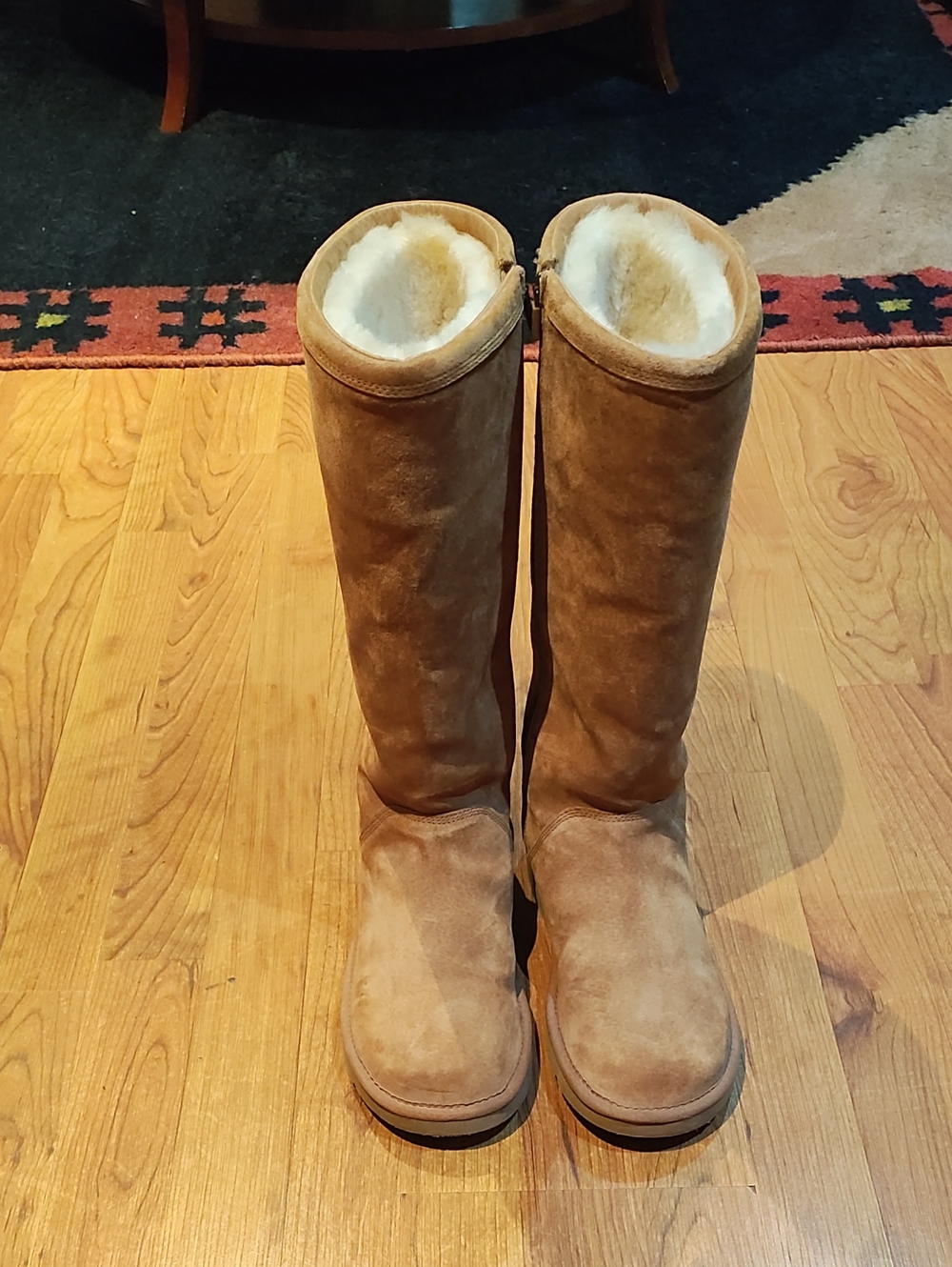 UGG Tall Shearling-Lined Boots in Chestnut Suede